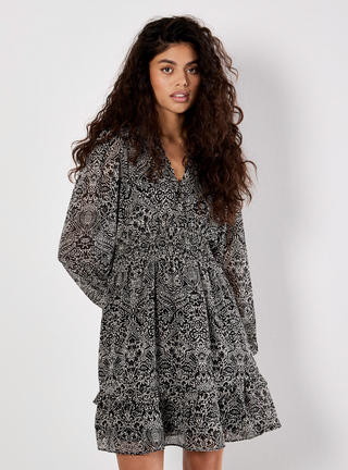 Paisley Print Ruffle Mini Dress