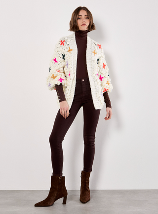 Chunky Knit 3D Flower Cardigan