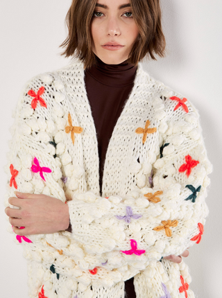 Chunky Knit 3D Flower Cardigan