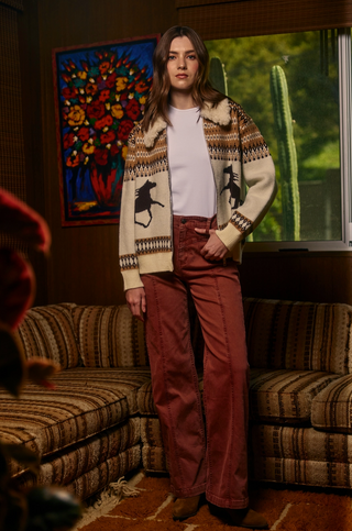 Western Horse Zip-Up Knit Cardigan Jacket