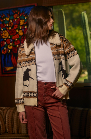 Western Horse Zip-Up Knit Cardigan Jacket