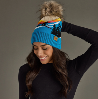 Ski Mountain Landscape Pom Pom Hat