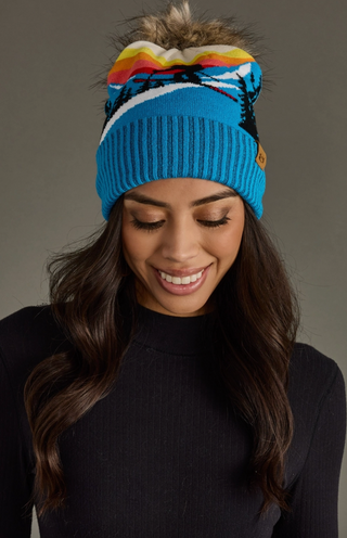 Ski Mountain Landscape Pom Pom Hat