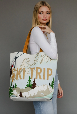 Light Blue Ski Trip Scene Tote
