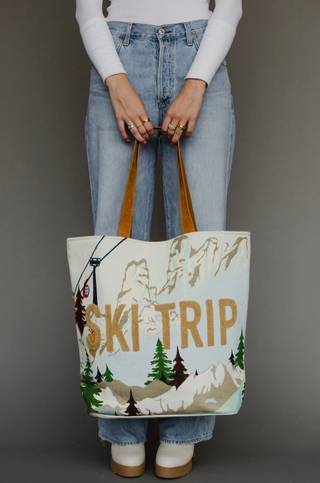 Light Blue Ski Trip Scene Tote