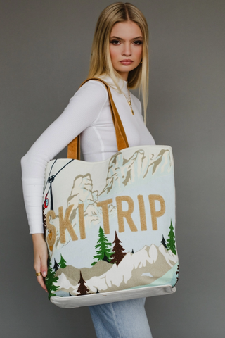 Light Blue Ski Trip Scene Tote