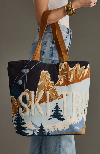 Navy Ski Trip Scene Tote