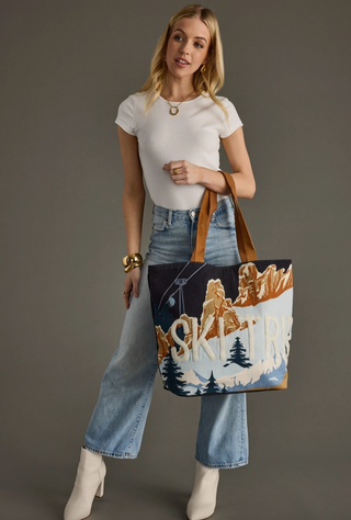 Navy Ski Trip Scene Tote