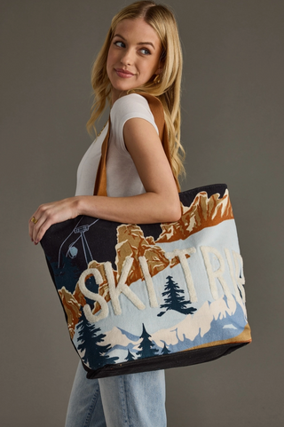Navy Ski Trip Scene Tote