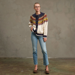 Nordic Pattern Toggle Button Knit Cardigan