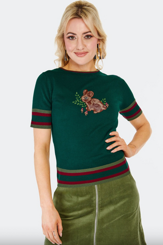 Forest Bunny Short Sleeve Knit Sweater