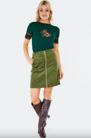 Corduroy Front Zip Mini Skirt