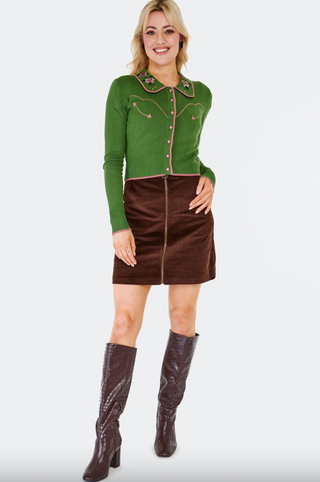 Retro Western Style Rose Embroidered Cardigan