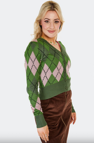 Argyle V-Neck Short Cardigan