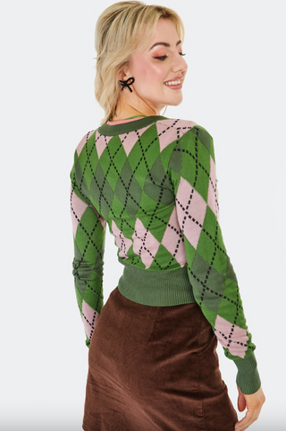 Argyle V-Neck Short Cardigan