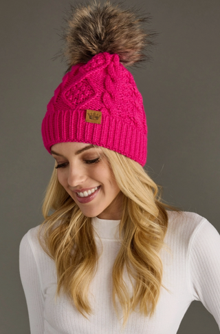 Cable Knit Fleece Lined Knit Pom Pom Hat