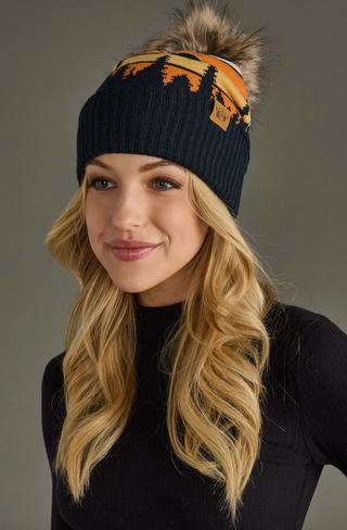 Forest Landscape Knit Pom Pom Hat