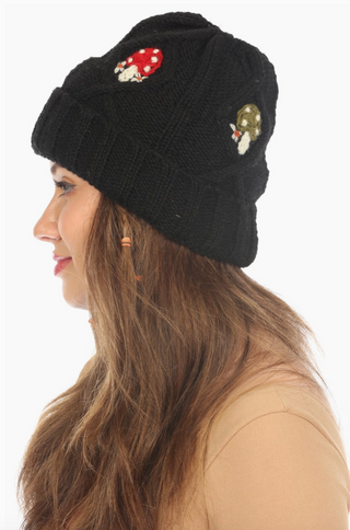 Embroidered Mushroom Knit Beanie