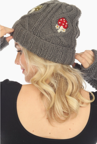 Embroidered Mushroom Knit Beanie