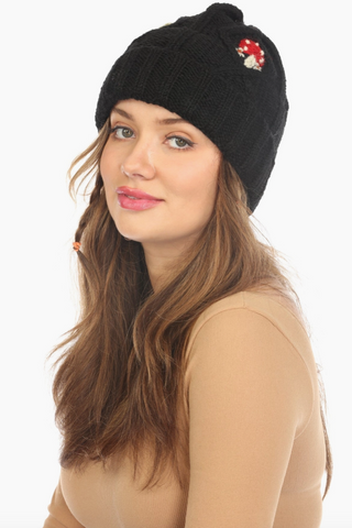 Embroidered Mushroom Knit Beanie