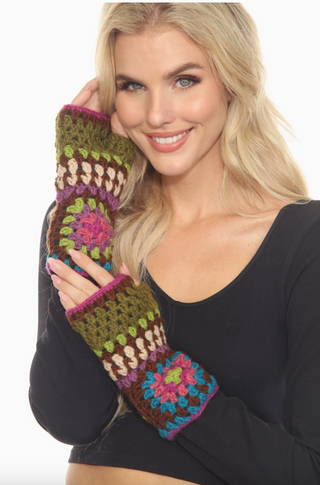 Crochet Square Knit Fingerless Mittens