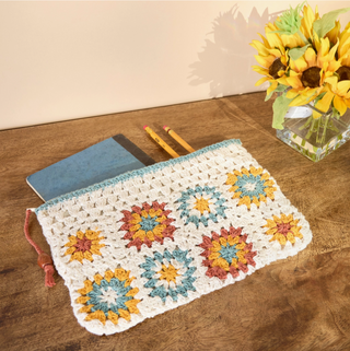 Crochet Flower Zipper Clutch Pouch