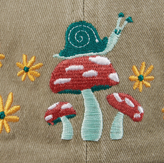 Embroidered Mushroom & Snail Baseball Cap