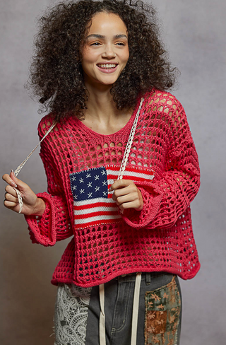 American Flag Open Weave Knit Hoodie