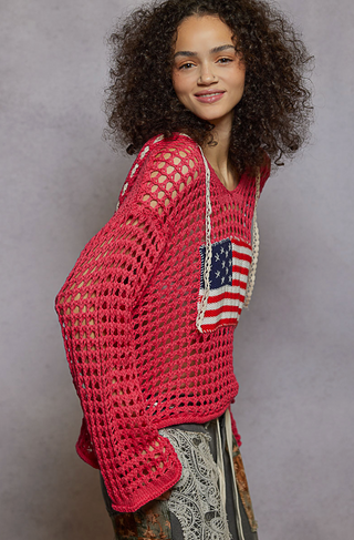American Flag Open Weave Knit Hoodie