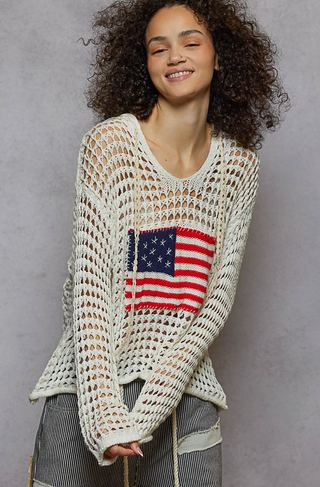 American Flag Open Weave Knit Hoodie