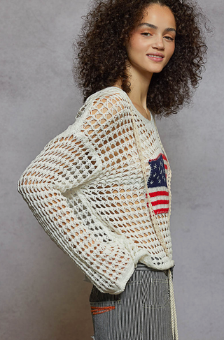 American Flag Open Weave Knit Hoodie