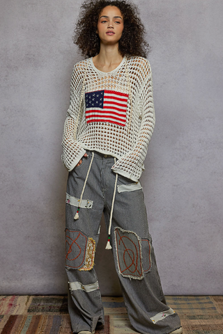 American Flag Open Weave Knit Hoodie