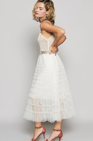 Crochet Lace Ruffle Midi Dress