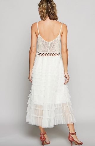 Crochet Lace Ruffle Midi Dress