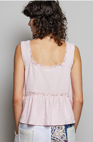 Gauze Floral Patch Tank Top