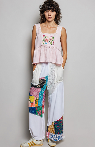 Gauze Floral Patch Tank Top