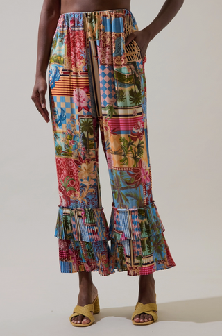 Melani Tropical Gabby Pleated Ruffle Pants