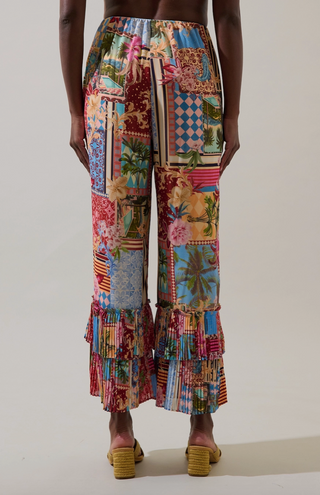 Melani Tropical Gabby Pleated Ruffle Pants