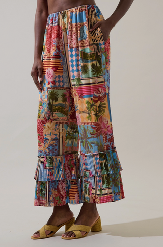 Melani Tropical Gabby Pleated Ruffle Pants