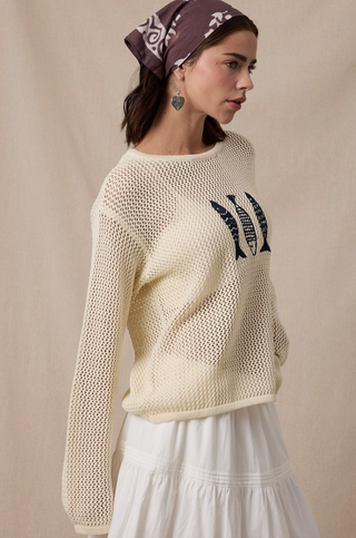 Embroidered Fish Trio Open-Knit Sweater