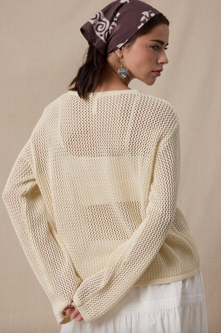 Embroidered Fish Trio Open-Knit Sweater