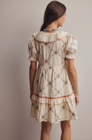Vintage Inspired Embroidered Babydoll Mini Dress