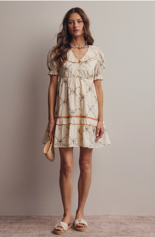 Vintage Inspired Embroidered Babydoll Mini Dress