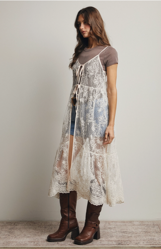 Embroidered Lace Long Vest