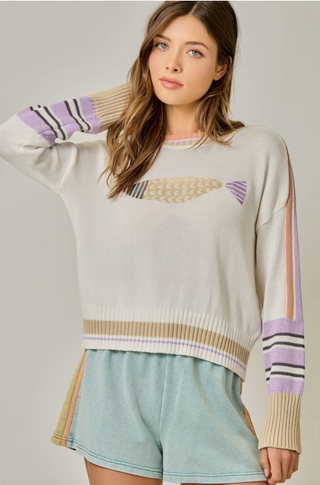 Color Block Fish Knit Sweater