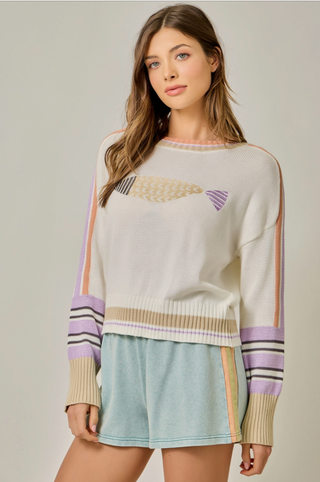Color Block Fish Knit Sweater