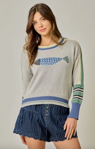 Color Block Fish Knit Sweater