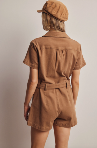 Zip-Front Belted Cotton Twill Romper