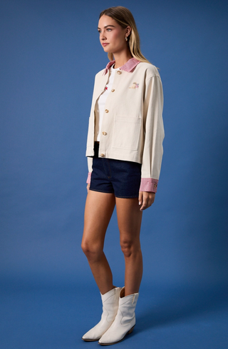 Embroidered Dog Cropped Barn Jacket
