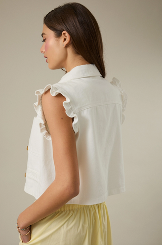 Ruffle Cap Sleeve Crop Twill Vest